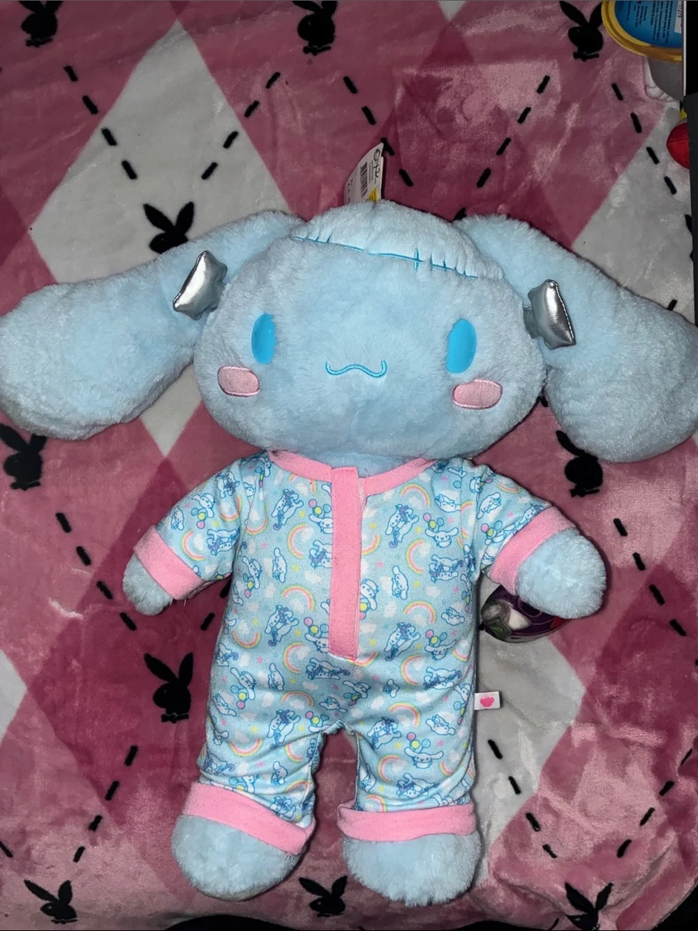 Build-A-Bear Light Blue Plush One-Piece with Pink Trim